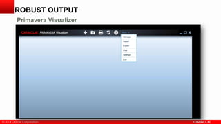 © 2014 Oracle Corporation© 2014 Oracle Corporation
ROBUST OUTPUT
Primavera Visualizer
 