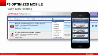 © 2014 Oracle Corporation
P6 OPTIMIZED MOBILE
Easy Task Filtering
 