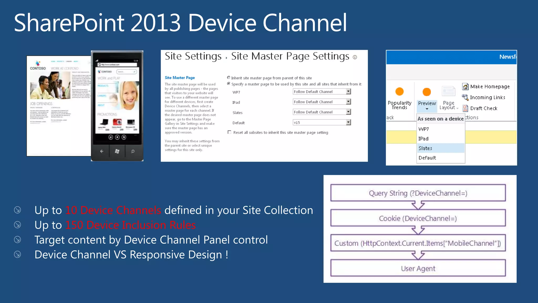 Cloud Hosted Apps SharePoint Hosted Apps
Preferred hosting model for almost all
types of apps
Good for smaller apps & resource
storage
Full power of web – choose your
infrastructure & technology
SharePoint-based; no server-side code
May require your own hosting Automatically hosted in SharePoint
May require you own handling of
multitenancy & permission management
Inherent multitenancy & isolation
 