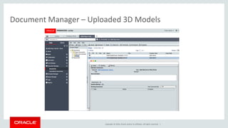 Copyright © 2016, Oracle and/or its affiliates. All rights reserved. |
Document Manager – Uploaded 3D Models
 