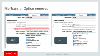 Copyright © 2016, Oracle and/or its affiliates. All rights reserved. |
File Transfer Option removed
15.2 16.1
 
