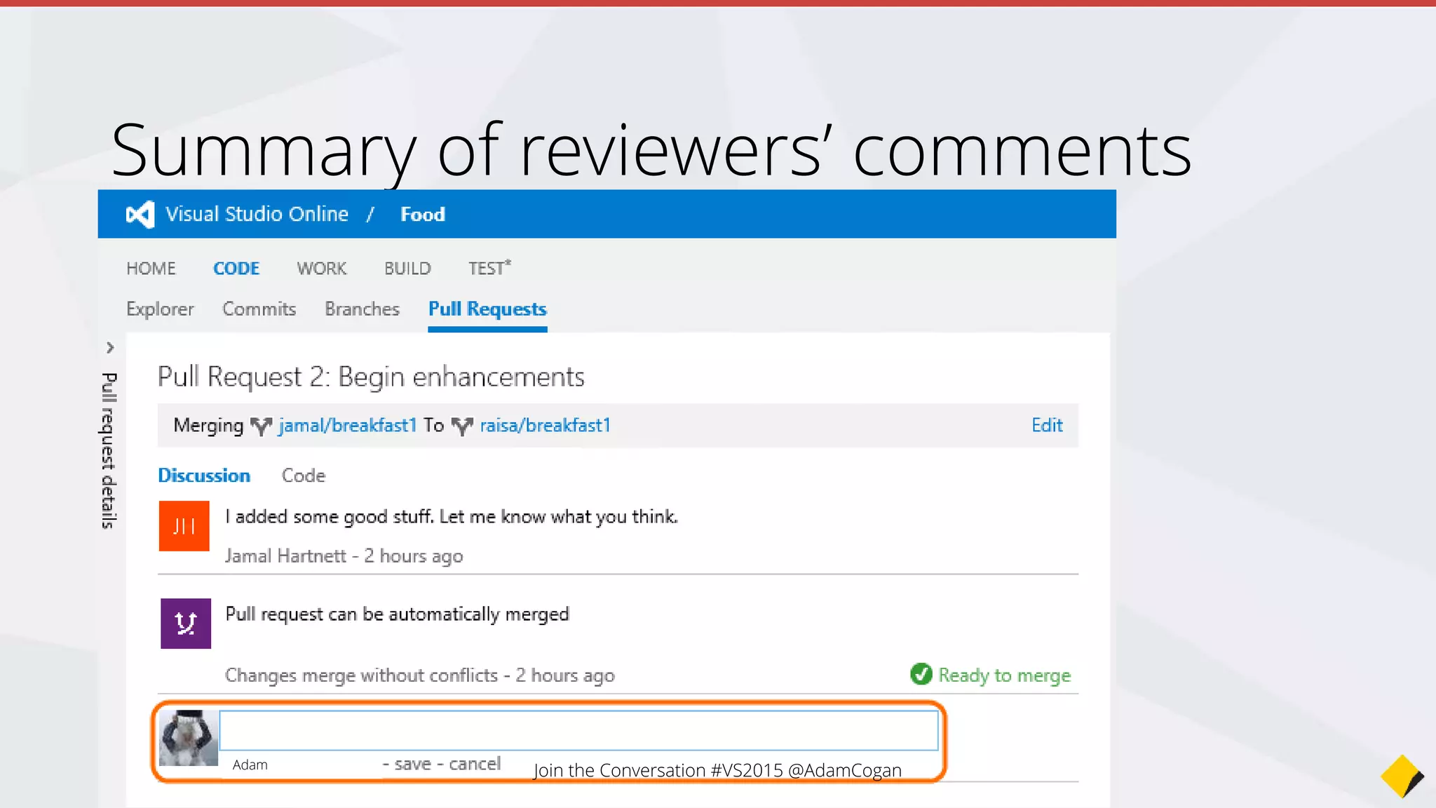 Summary of reviewers’ comments
Adam Cogan
 