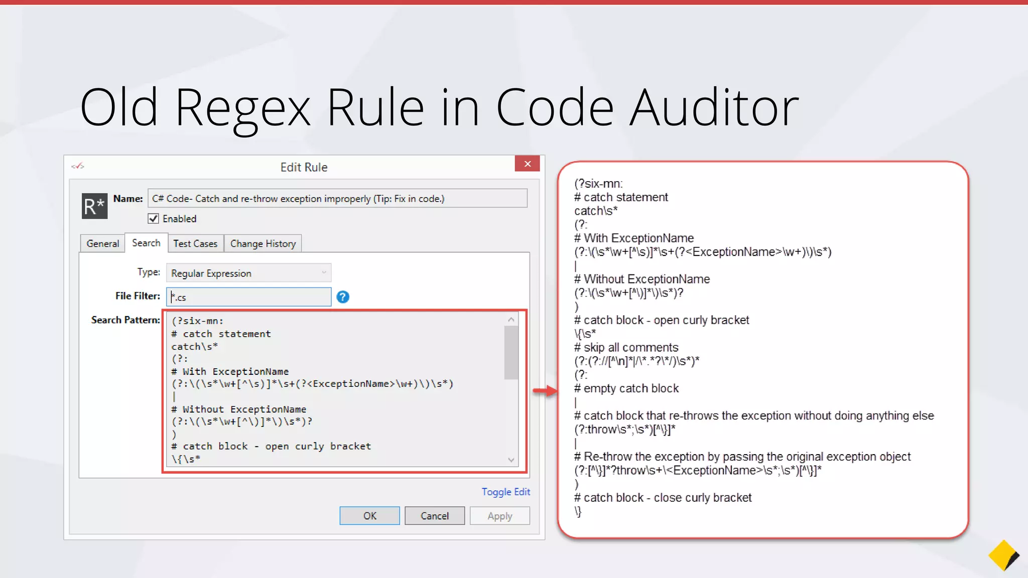 Old Regex Rule in Code Auditor
 