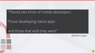 • Mono…. “Microsoft support Miguel”
• .NET Foundation – Open sourcing .NET
• http://www.dotnetfoundation.org
• Microsoft contributed Roslyn
• Roslyn makes it easier for .NET apps to run on Mac and Linux
• Microsoft and Xamarin are closely working together
Microsoft + Xamarin
Join the Conversation #VS2015 @AdamCogan
 