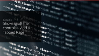 public static Page GetMainPage()
{
return new TabbedPage
{
Children =
{
new StackLayoutPage { Title = "Stack" },
new GridLayoutPage { Title = "Grid"}
}
};
}
Tabbed Page showing our Stack and Grid
Join the Conversation #VS2015 @AdamCogan
 