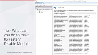 OWIN
• Owin is a standardised interface between web
servers and web applications.
• This means web servers that support Owin can run
any apps that implement Owin
• e.g. ASP.NET MVC running on Linux or OSX
Join the Conversation #VS2015 @AdamCogan
 