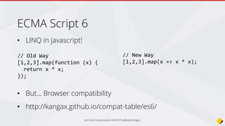 Say goodbye…
- ASP.NET 4
- ASP.NET 5
- No Web Forms
- No VB.NET
- Faster
- Cheaper hosting (Linux, Mac)
Join the Conversation #VS2015 @AdamCogan
 