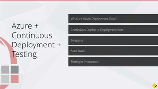 A:
Deploy less often
Or
Learn about Azure Deployment Slots
(they can make your downtime 0)
Join the Conversation #VS2015 @AdamCogan
 