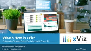 www.xviz.com© 2019 Visual BI Solutions, Inc. All rights reserved. www.visualbi.comPowered by
What’s New in xViz?
Enterprise Visuals Suite For Microsoft Power BI
Anoovendhan Subramanian
Sr. Product Specialist, xViz www.xViz.com
 