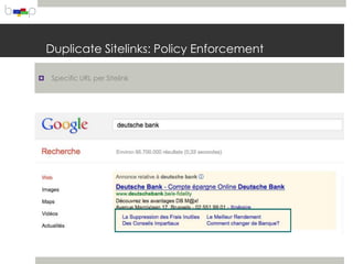 Duplicate Sitelinks: Policy Enforcement

    Specific URL per Sitelink
 