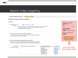 Search Video targeting




                          Low volume BUT
                         high quality visibility
 