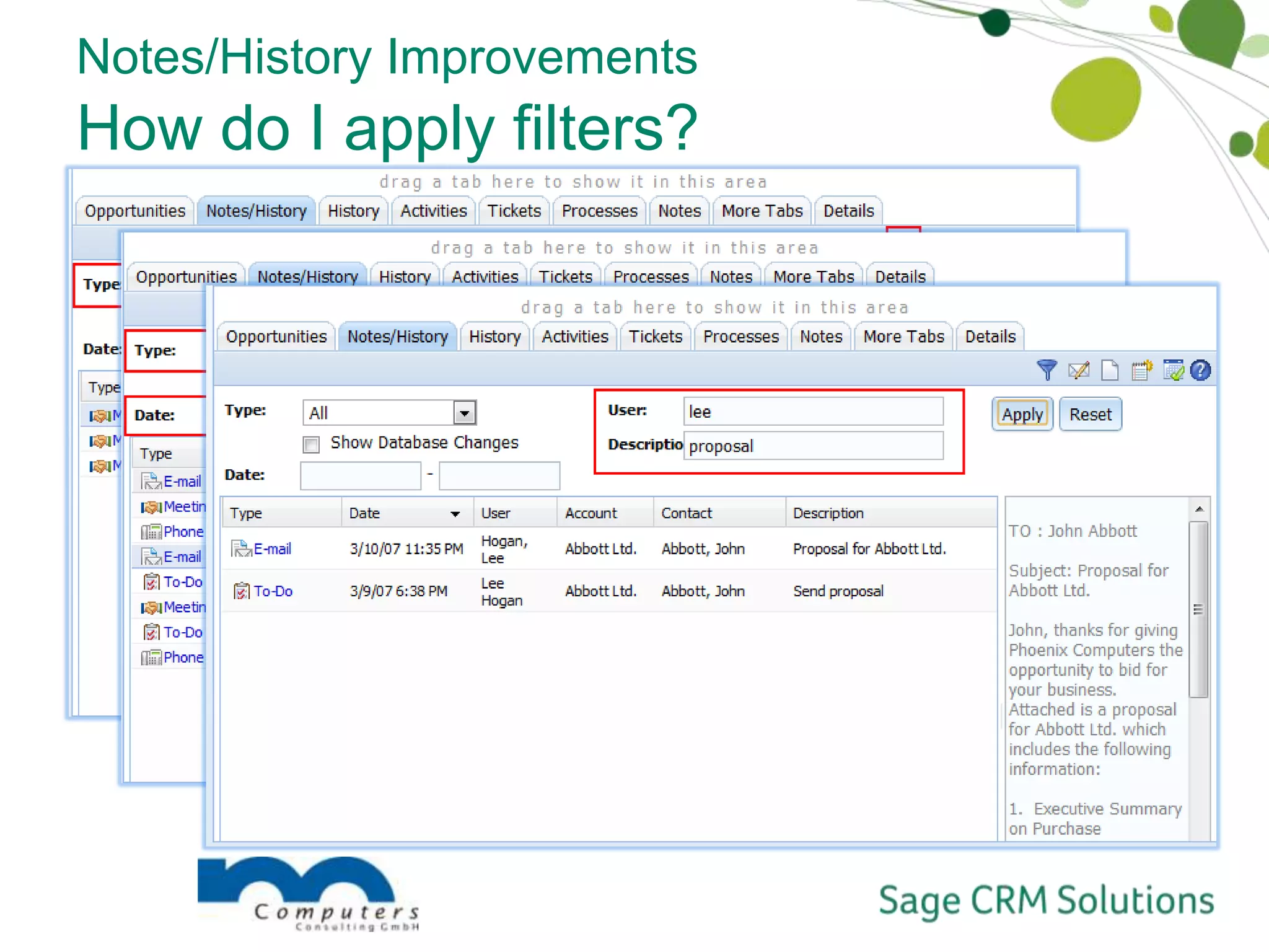 Notes/History ImprovementsHow do I apply filters?