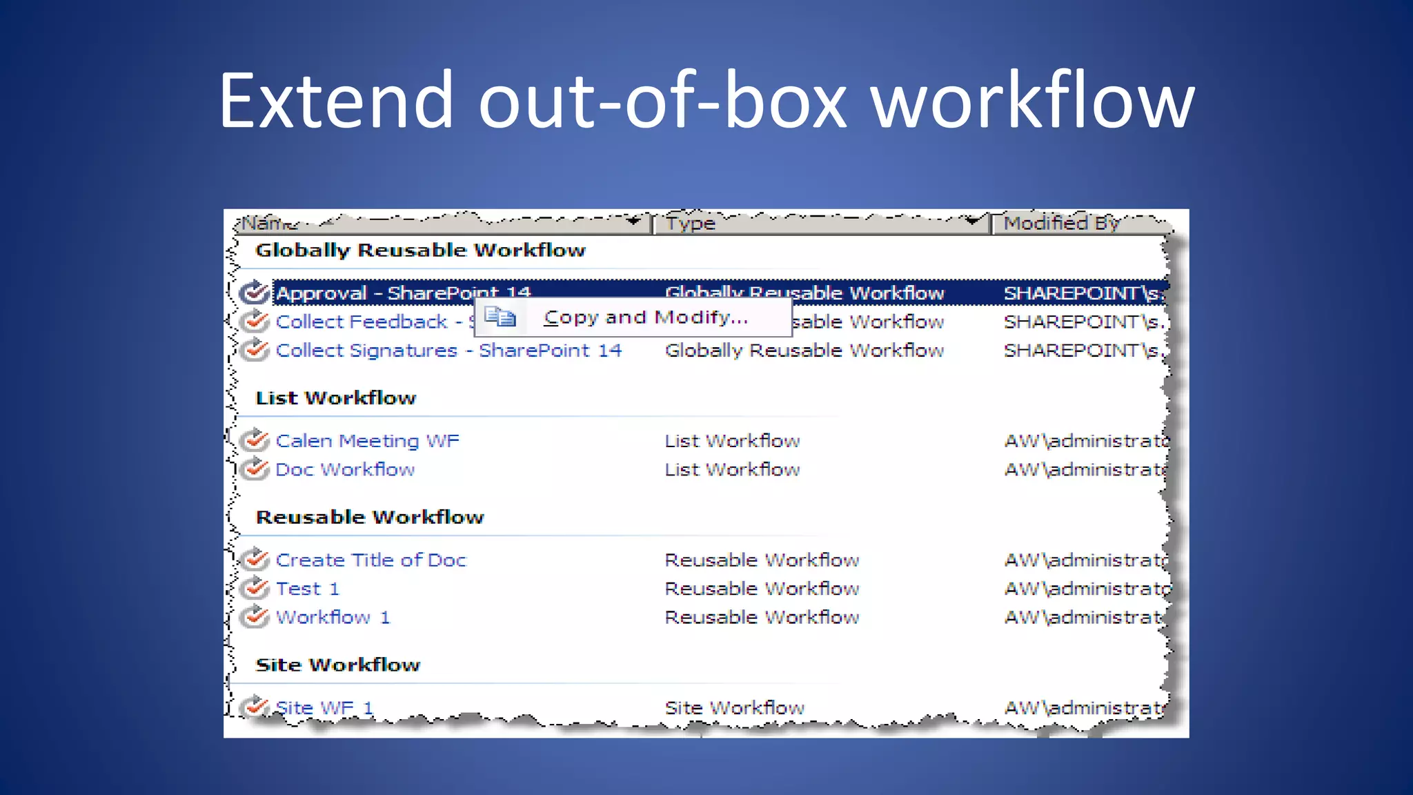 Extend out-of-box workflow
 