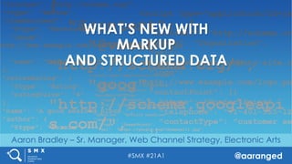 #SMX #21A1 @aaranged
Aaron Bradley – Sr. Manager, Web Channel Strategy, Electronic Arts
WHAT’S NEW WITH
MARKUP
AND STRUCTURED DATA
 