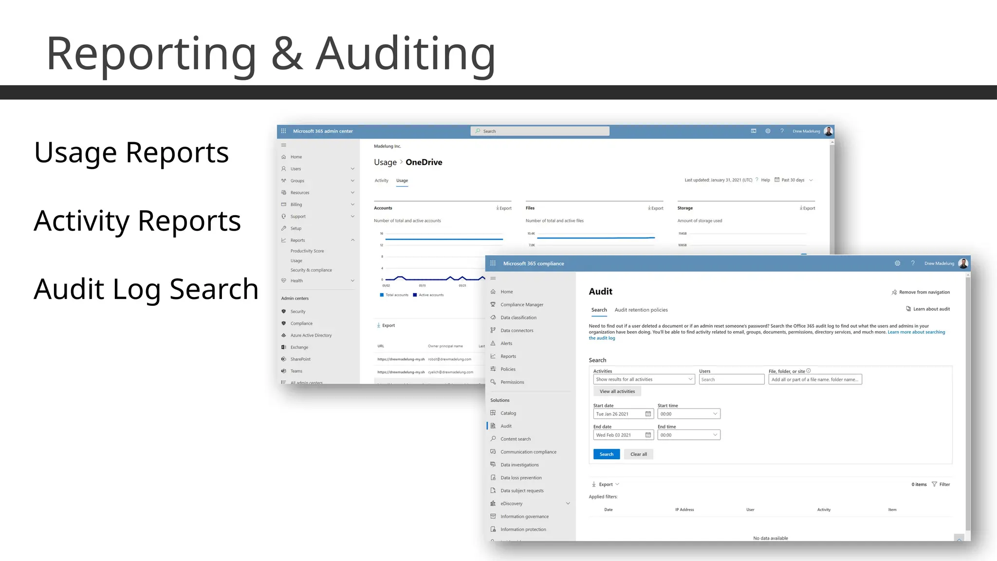 Reporting & Auditing
Usage Reports
Activity Reports
Audit Log Search
 