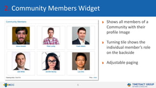 6
2. Community Members Widget
Shows all members of a
Community with their
profile Image
Turning tile shows the
individual member’s role
on the backside
Adjustable paging
 