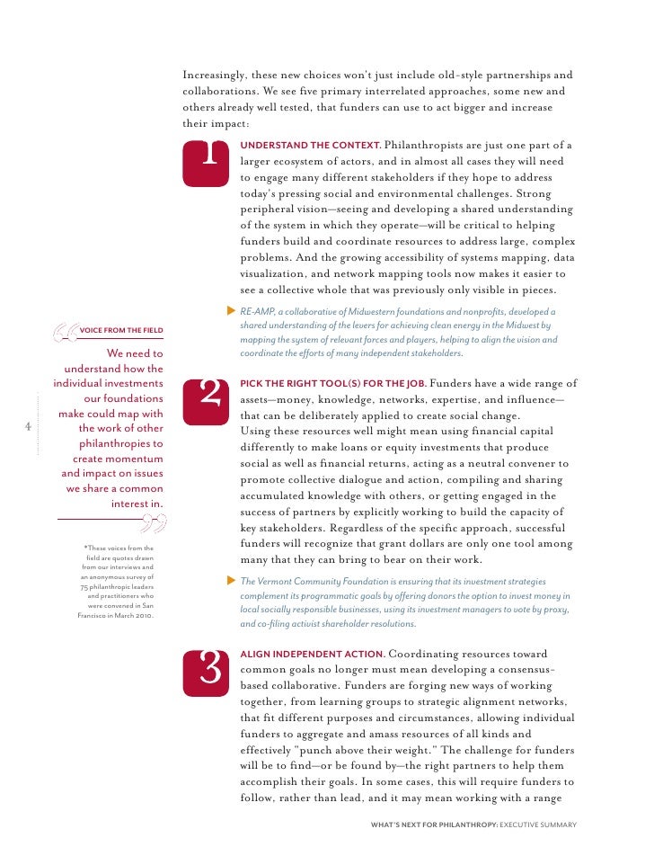 monitor institute whats next for philanthropy executive whats an executive summary