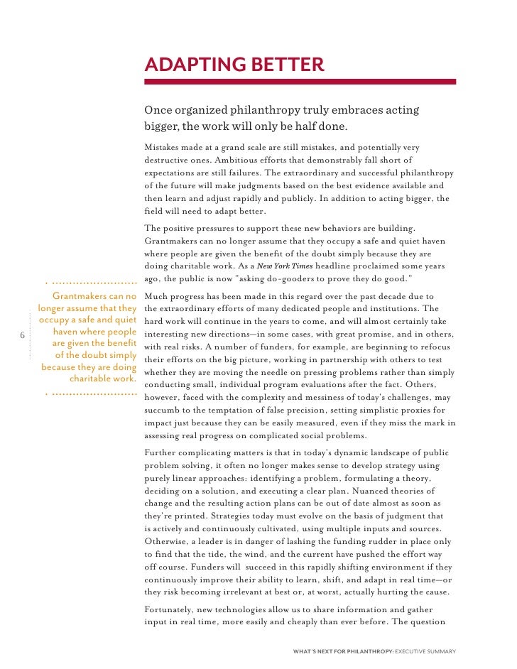 monitor institute whats next for philanthropy executive whats an executive summary