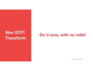 Nov 2017:
Transform
Do it now, with no relief
 