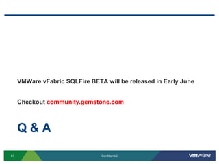Partition aware DB designEntity groups defined in SQLFire using “colocation” clauseEntity group guaranteed to be collocated in presence of failures or rebalanceNow, complex queries can be executed without requiring excessive distributed data access