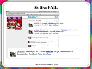 Skittles FAIL




J a J c b c a eP s nta n J 2 0
 o nne a o s Sc p re e tio uly 0 9
 