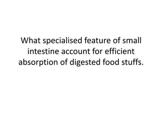 What specialised feature of small
  intestine account for efficient
absorption of digested food stuffs.
 