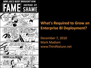 What's Required to Grow an 
Enterprise BI Deployment?

December 7, 2010
Mark Madsen
www.ThirdNature.net




  1
 