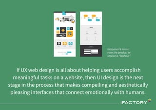 If UX web design is all about helping users accomplish
meaningful tasks on a website, then UI design is the next
stage in ...