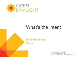 What’s the Intent
David Bainbridge
Ciena
 