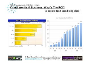 Ad:tech tuesday march 10 3:45pm - 4:35pm
Virtual Worlds & Business: What's The ROI?
                            & people d...