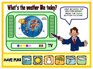 HELP ME WITH THE
WEATHER REPORT.
PRESS THE GREEN
BUTTON TO START.

 