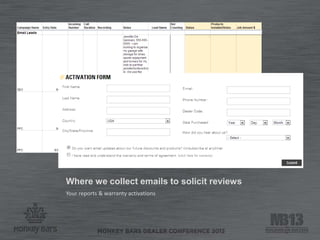 Your reports & warranty activations
Where we collect emails to solicit reviews
 