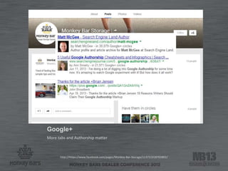 Google+
More tabs and Authorship matter
http://https://www.facebook.com/pages/Monkey-Bar-Storage/113731918702801/
 