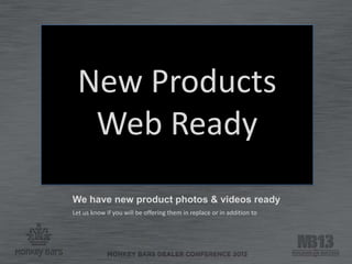 We have new product photos & videos ready
Let us know if you will be offering them in replace or in addition to
New Products
Web Ready
 