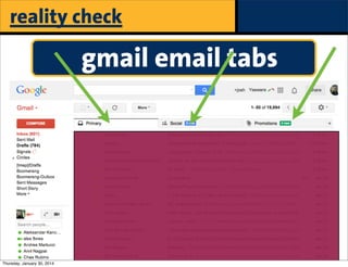 reality check

gmail email tabs

Thursday, January 30, 2014

 