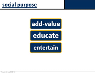social purpose

add-value

educate
entertain

Thursday, January 30, 2014

 