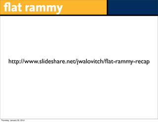 flat rammy

http://www.slideshare.net/jwalovitch/ﬂat-rammy-recap

Thursday, January 30, 2014

 