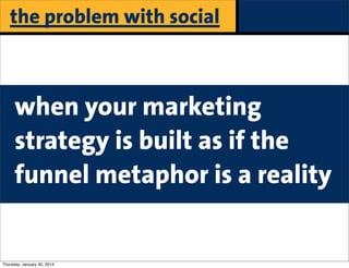 the problem with social

when your marketing
strategy is built as if the
funnel metaphor is a reality

Thursday, January 30, 2014

 