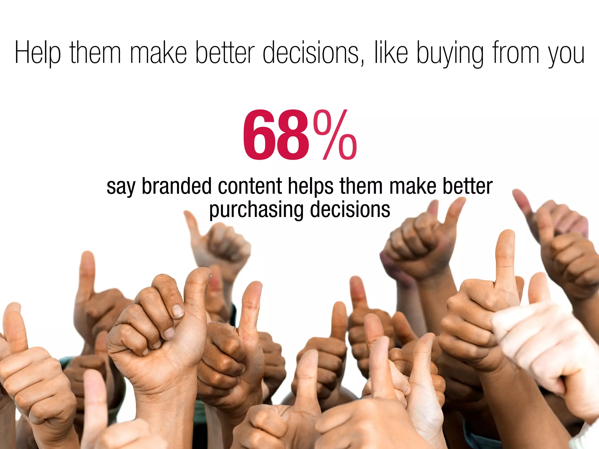 Help them make better decisions, like buying from you


                      68%
        say branded content helps them make better
                   purchasing decisions
 