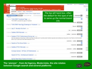 The top left hand box, often
                                      the default for this type of site
                                       to serve up the normal brand
                                                     info




The ‘pioneer’ - from Ad Agency, Modernista, the site rotates
between Google search and several platforms
 