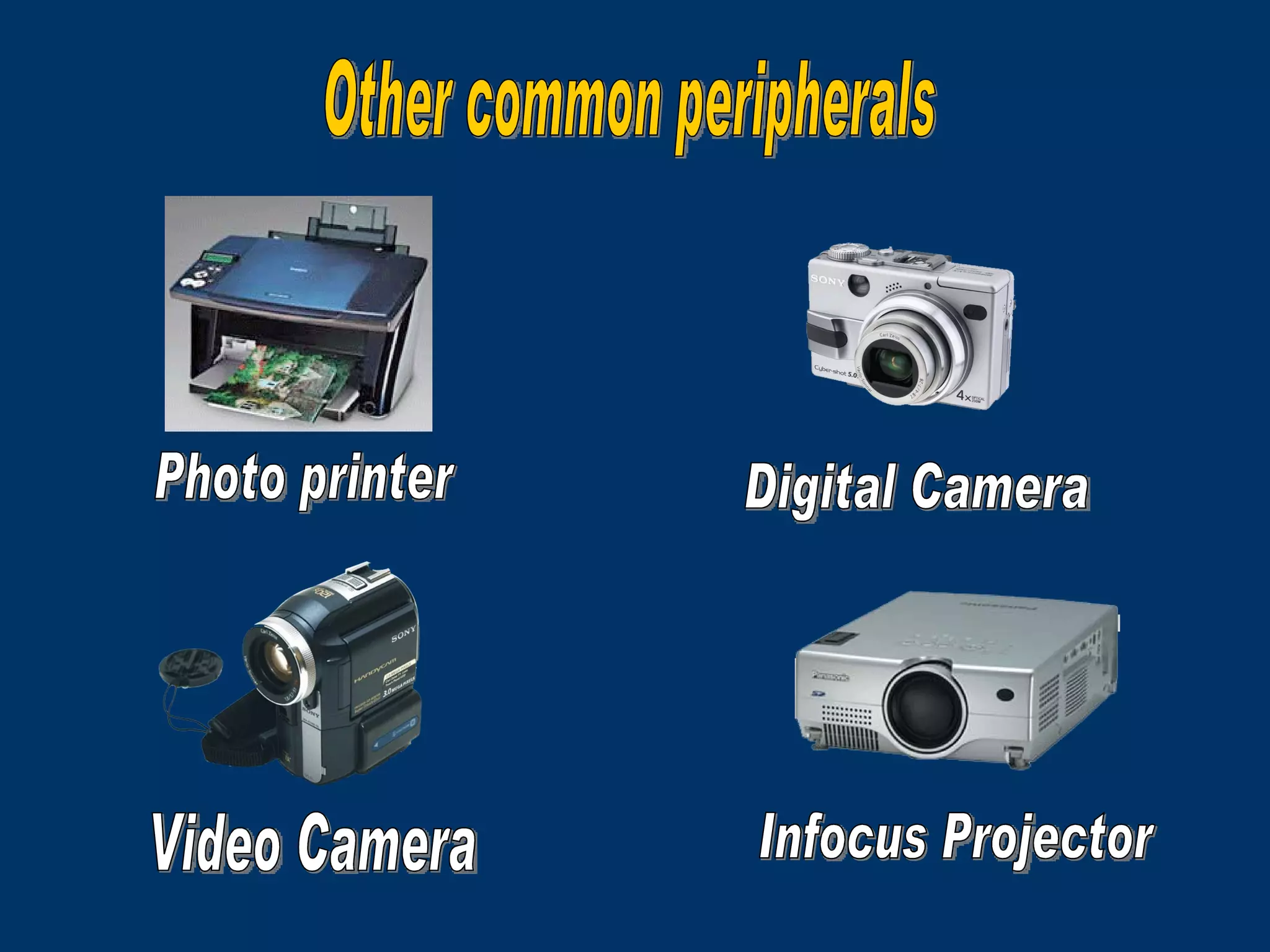 Photo printer Digital Camera Video Camera Infocus Projector Other common peripherals 