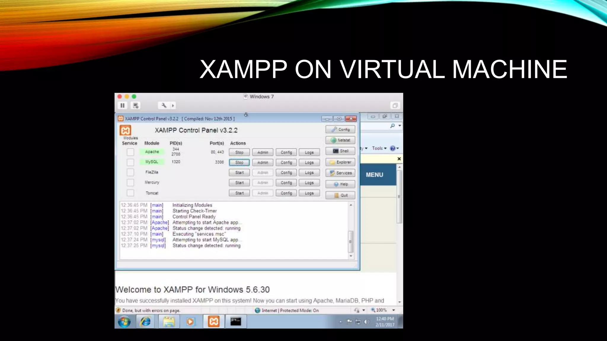 XAMPP ON VIRTUAL MACHINE
 