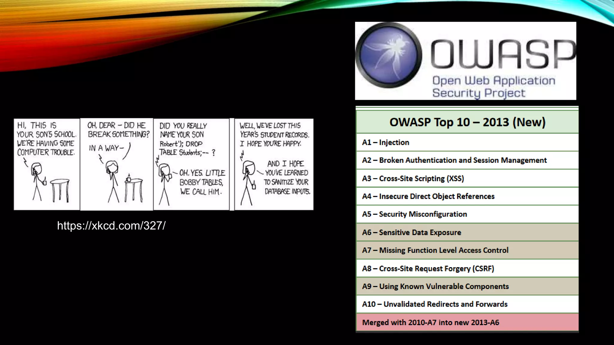 OWASP TOP 10
https://xkcd.com/327/
 