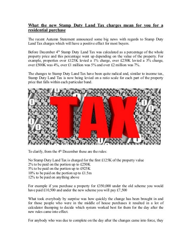 What the new Stamp Duty Land Tax charges mean for you for a Residenti…