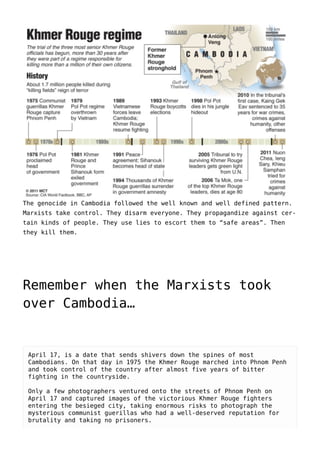 The genocide in Cambodia followed the well known and well defined pattern.
Marxists take control. They disarm everyone. Th...