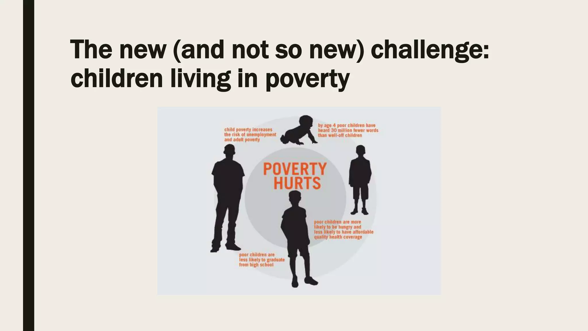 The new (and not so new) challenge:
children living in poverty
 