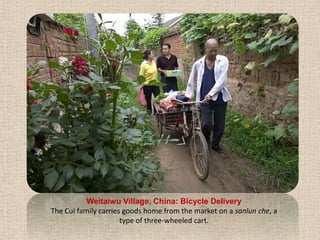 Weitaiwu Village, China: Bicycle DeliveryThe Cui family carries goods home from the market on a sanlunche, a type of three-wheeled cart.