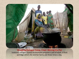 Breidjing Refugee Camp, Chad: Stirring the PotSudanese refugee D'jimiaSouleymane prepares a pot of aiysh, a thick porridge which she and her family eat three times a day.