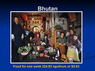 Bhutan Food for one week 224.93 ngultrum or $5.03 