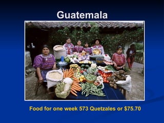 Guatemala Food for one week 573 Quetzales or $75.70   